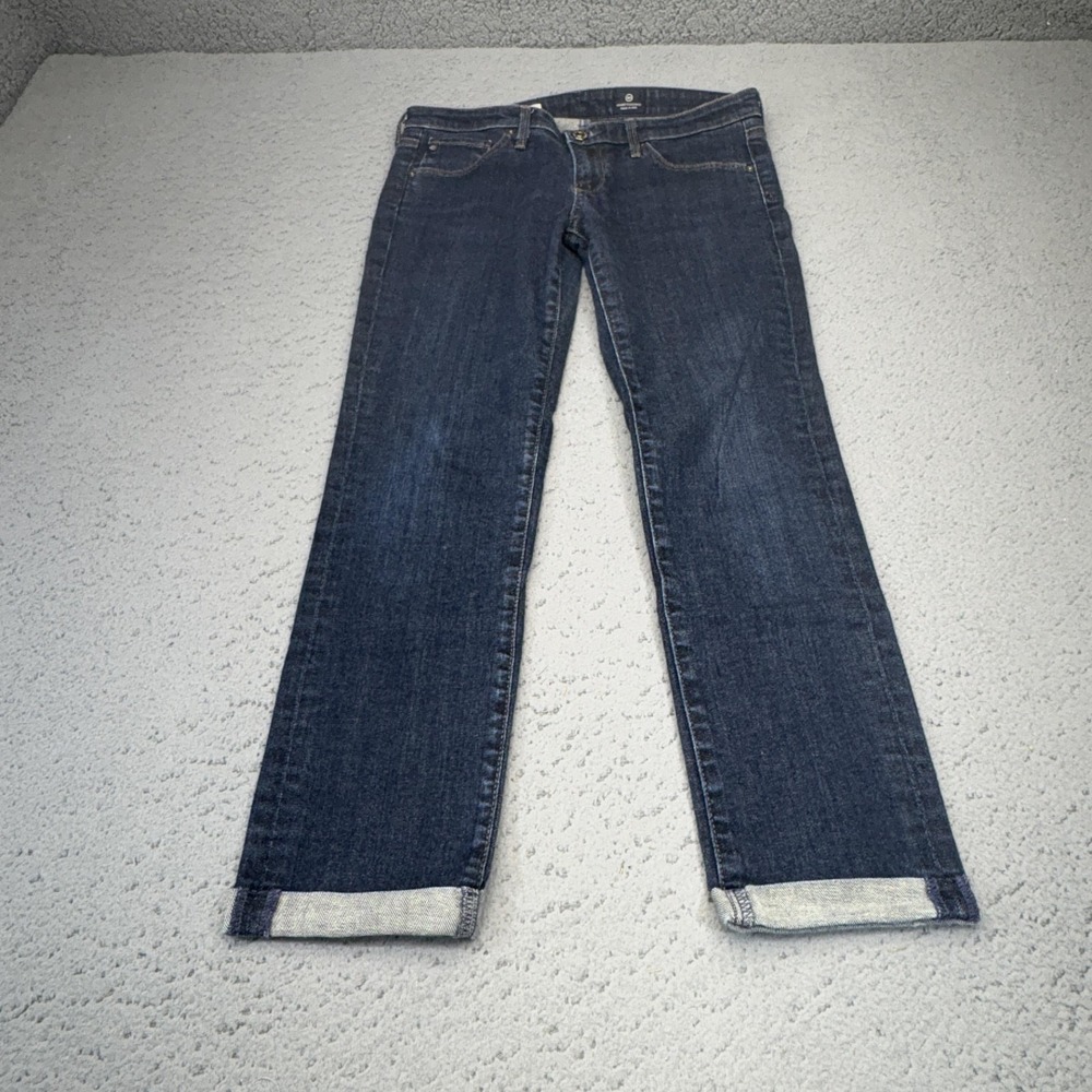 AG Adriano Goldschmied Jeans Women 27 Blue Roll Up Slim Straight Stretch Denim